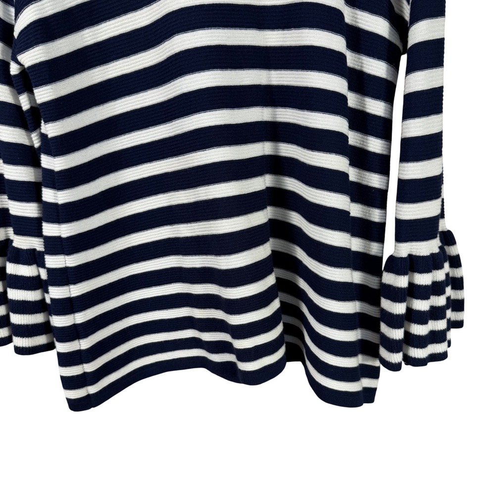 John Paul Richard Navy‎ & White Striped Knit Top Bell Sleeve Sweater Women's M - Picture 8 of 12